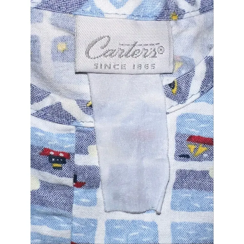 Vintage Carters Baby Blue Nautical Boat Ship Submarine Overall Romper 12-18M